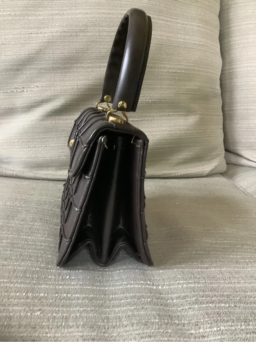 Vintage Black Quilted Top-Handle Women's Bag with Gold Turn-Lock